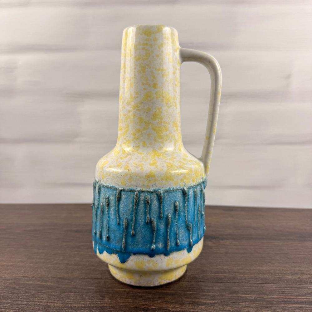 Haldensleben 3040 East German Fat Lava Pottery Vase Blue Yellow MCM